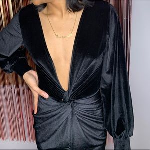 Black Velvet Long Sleeve Plunge Knot
